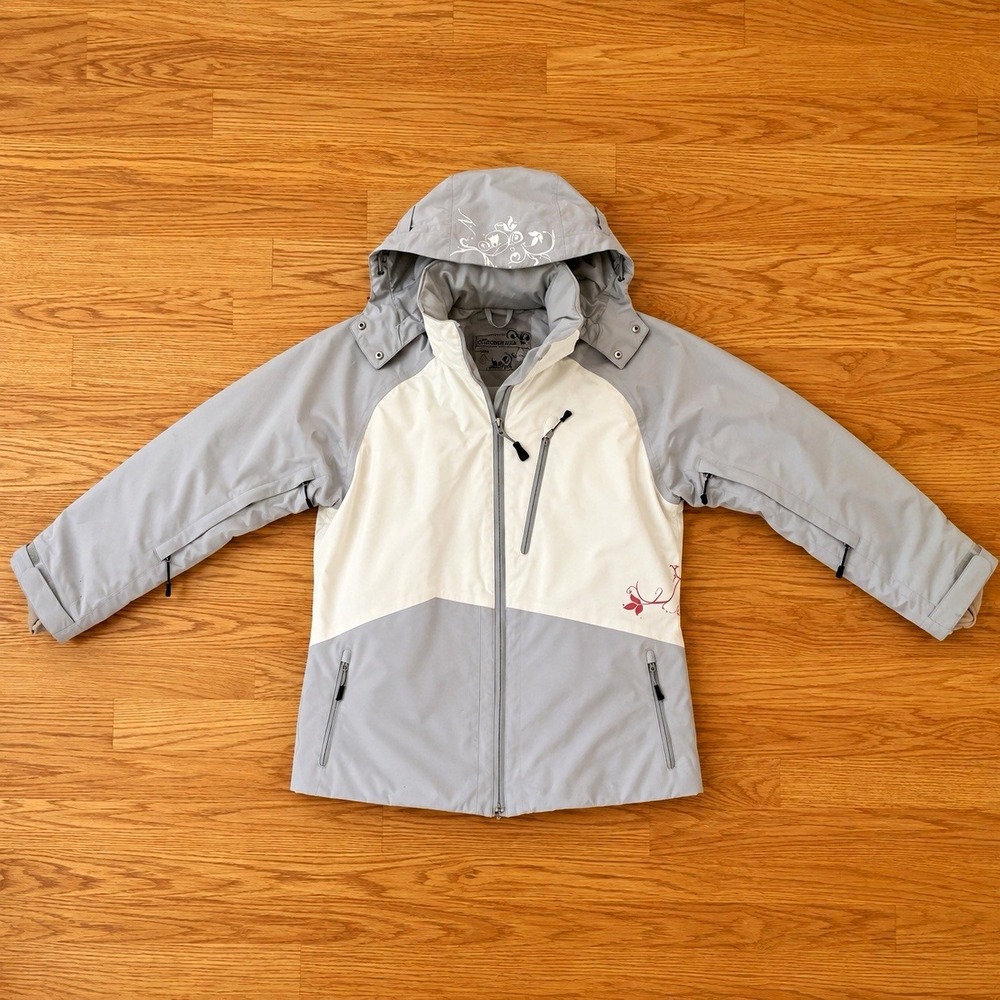 Nordica Ski Jacket Womens L Gray White Insulated Hooded Snow Winter Floral